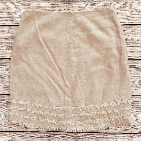 Tommy Bahama Tan Beige Linen Lined Skirt with Fringe Ladies Sz 6 - Picture 4 of 4